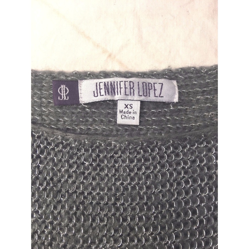 Jennifer Lopez Sweater Womens XS Gray Metallic Knit Boat Neck Batwing Casual - Picture 3 of 6